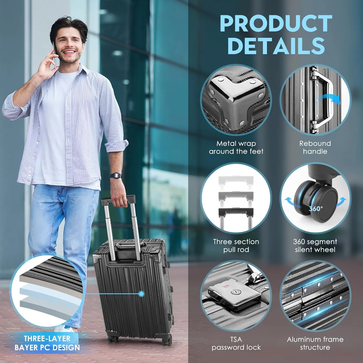 2-Piece Zipperless Luggage Set | 20/28 Inch Airline Approved | TSA Lock, Scratch-Proof Hardshell & Silent Wheels | Lightweight Carry-On for Business Travel (BLACK)