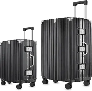 2-Piece Zipperless Luggage Set | 20/28 Inch Airline Approved | TSA Lock, Scratch-Proof Hardshell & Silent Wheels | Lightweight Carry-On for Business Travel (BLACK)