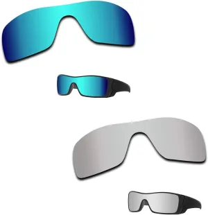 2 Sets Polarized Lenses Replacement for Oakley Batwolf 100% UV Protection-Chrome Mirrored&Blue Mirrored