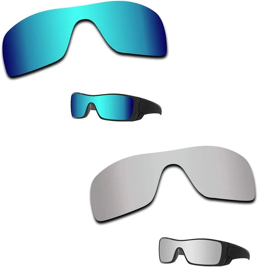 2 Sets Polarized Lenses Replacement for Oakley Batwolf 100% UV Protection-Chrome Mirrored&Blue Mirrored