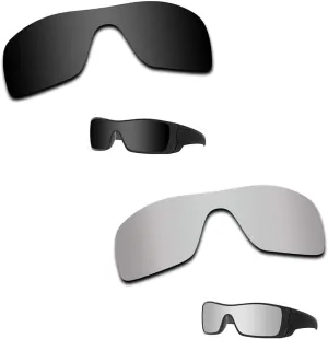 2 Sets Polarized Lenses Replacement for Oakley Batwolf 100% UV Protection-Chrome Mirrored&Solid Black