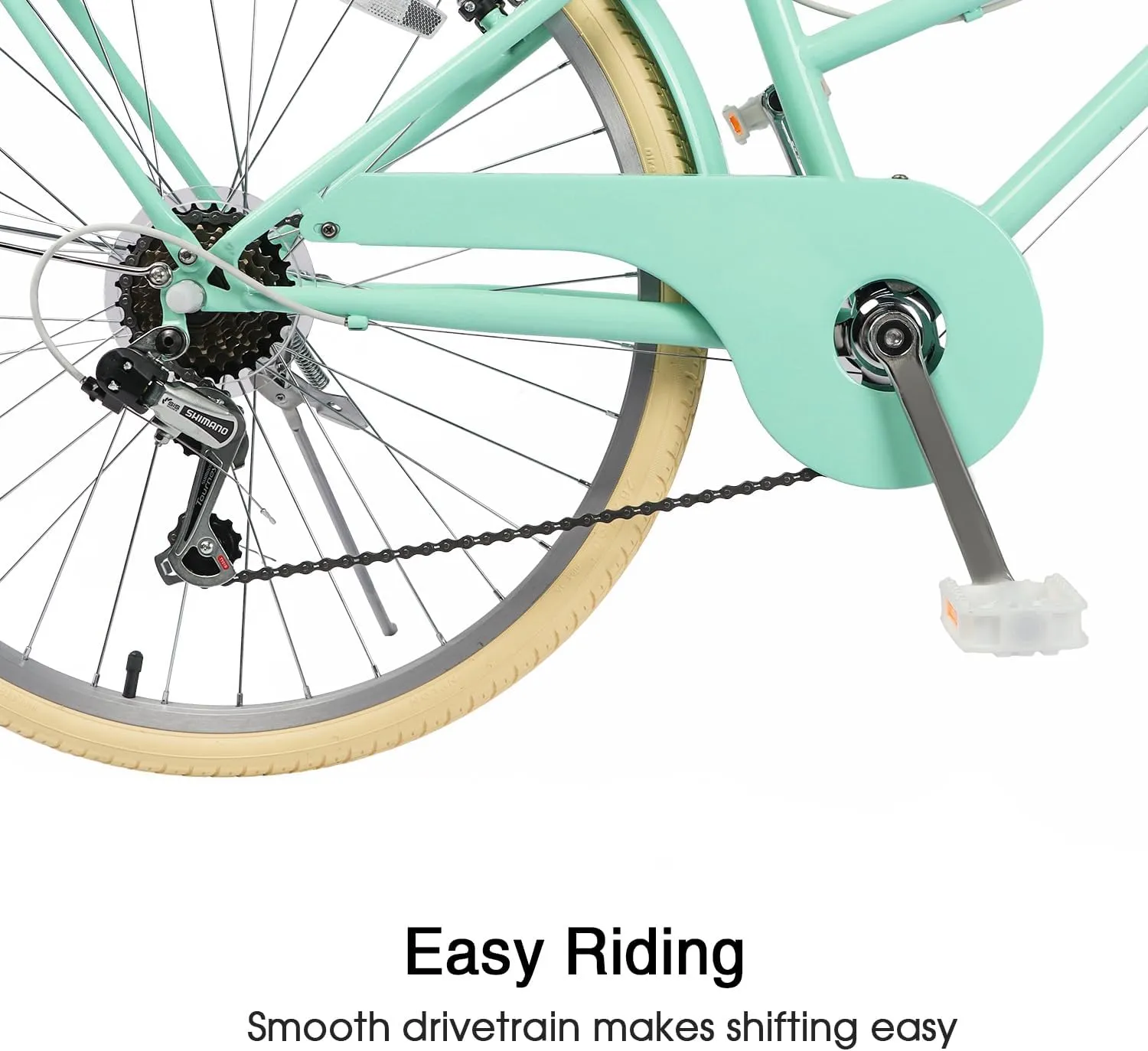 20 24 26 Inch Beach Cruiser Bike, 6-Speed Hybrid City Bicycle for Girls Youth and Over 6 Years Old, Missy Bike with Wicker Basket & Lightweight, Multiple Colors