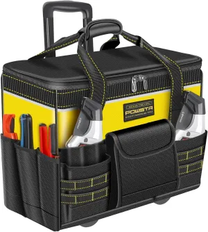 21" Rolling Tool Bag with Wheels,Portable Waterproof Large Tool Storage Bag Organizer with Adjustable Aluminum Telescoping Handle for Repairman Electrician and Mens
