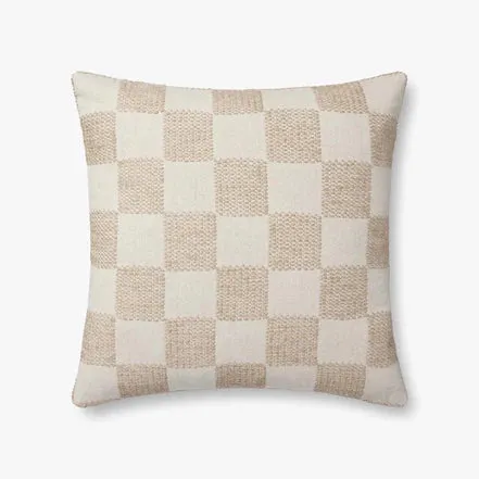 22" Beige Checkered Down Pillow