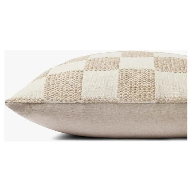 22" Beige Checkered Down Pillow