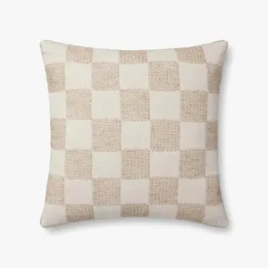 22" Beige Checkered Down Pillow