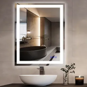 24"x32" LED Bathroom Mirror with Lights Frontlit Smart LED Mirror Bathroom for Wall Lighted Vanity Makeup Mirror with 3-Color Stepless Dimmable,Anti-Fog,CRI 95 ,Memory Function