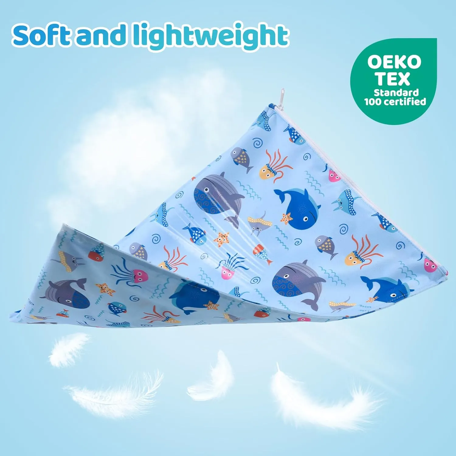 2pcs Cloth Diaper Mess-proof Wet Bags,Waterproof Reusabel Travel Storage Stroller Daycare Soiled Baby Items Beach Pool Yoga Gym Bag for Wet Toddler Swimsuits -Dolphin,Blue