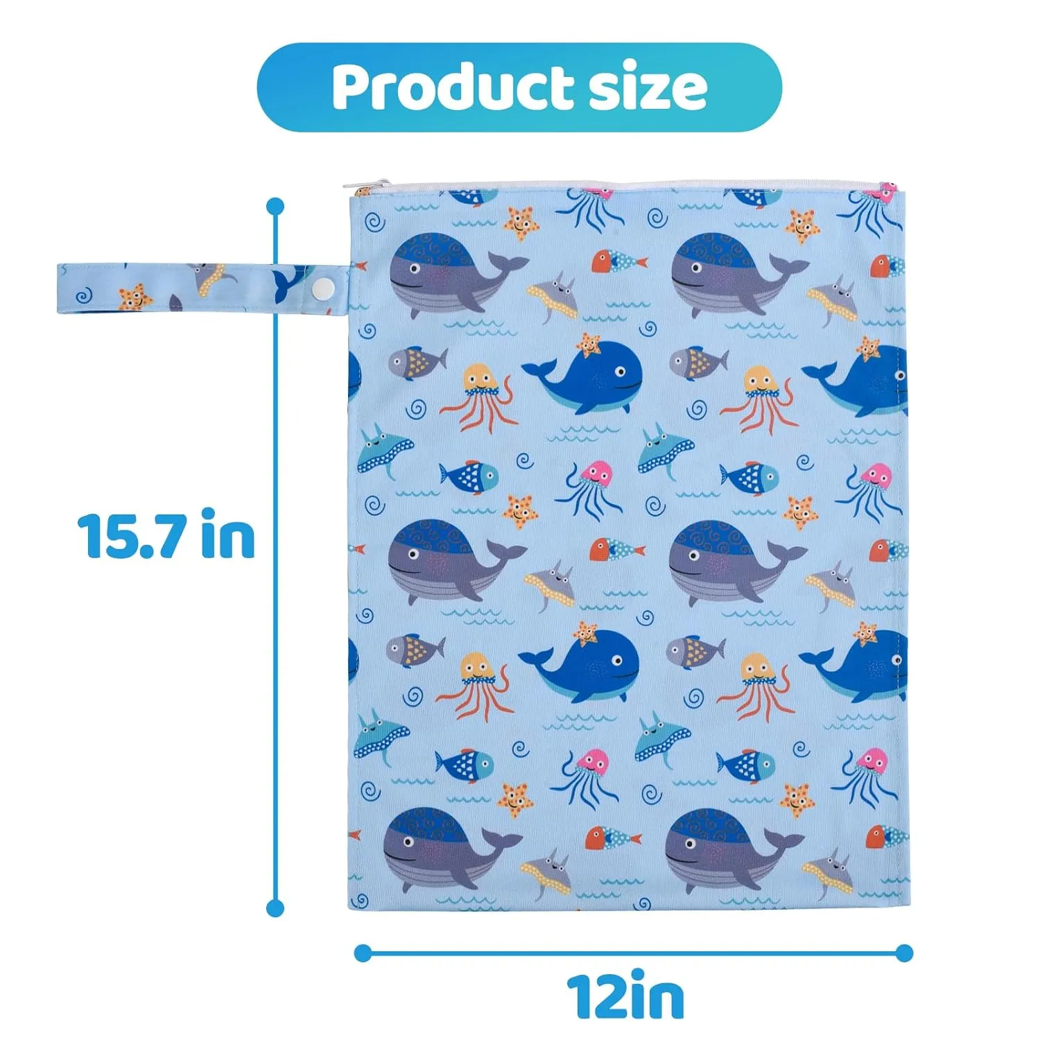 2pcs Cloth Diaper Mess-proof Wet Bags,Waterproof Reusabel Travel Storage Stroller Daycare Soiled Baby Items Beach Pool Yoga Gym Bag for Wet Toddler Swimsuits -Dolphin,Blue