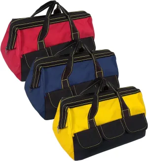 3 Pack Tool Bag with Waterproof Strong Hard Base, Large Organizer Heavy Duty Tool Bag Multi Pockets Wide Mouth Tool Tote for Various Tools (Multicolor,16 Inch)