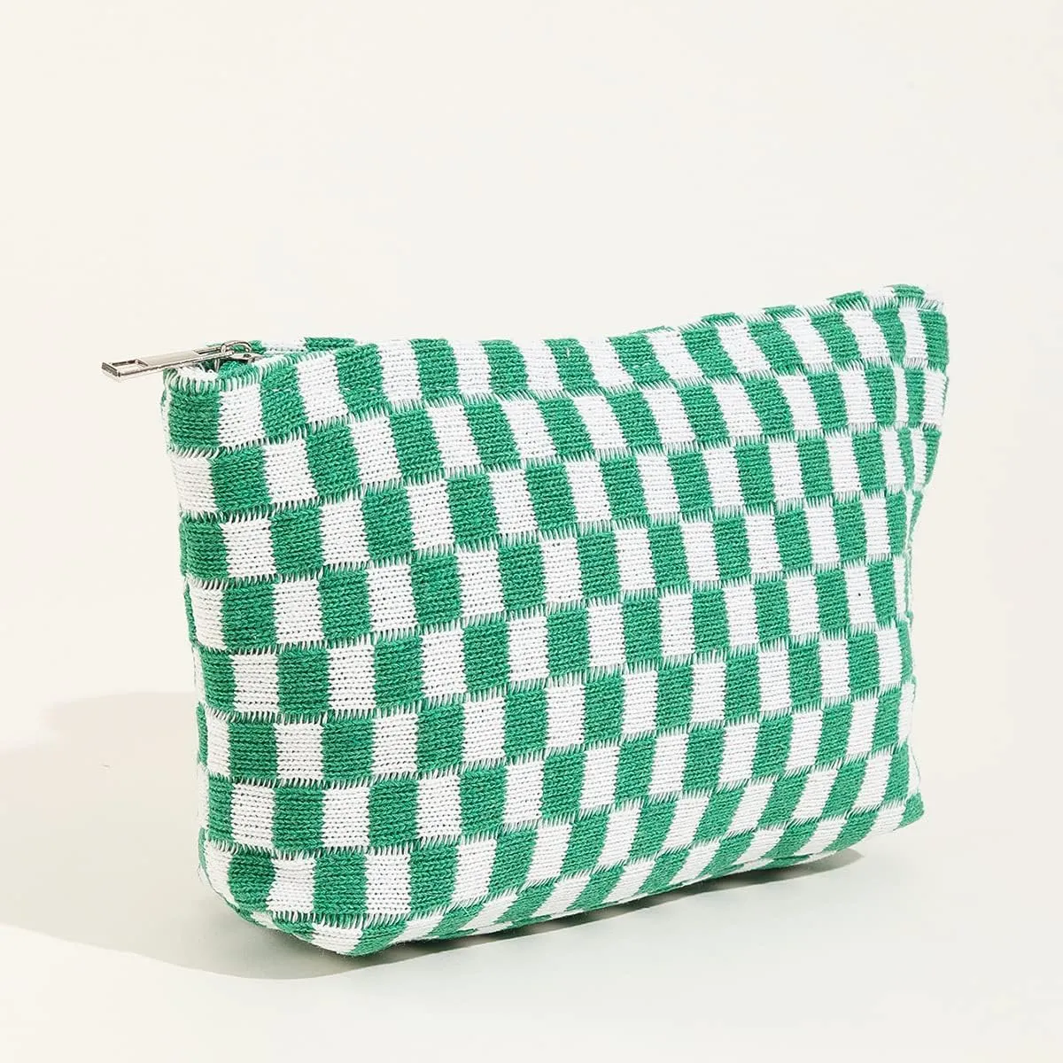 3 Pieces Makeup Bag Large Small Checkered Cosmetic Bag Capacity Canvas Travel Toiletry Bag Organizer Cute Makeup Brushes Aesthetic Accessories Storage Bag for Women (Green)