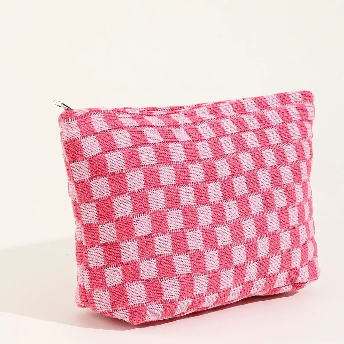 3 Pieces Makeup Bag Large Small Checkered Cosmetic Bag Capacity Canvas Travel Toiletry Bag Organizer Cute Makeup Brushes Aesthetic Accessories Storage Bag for Women (Pink)