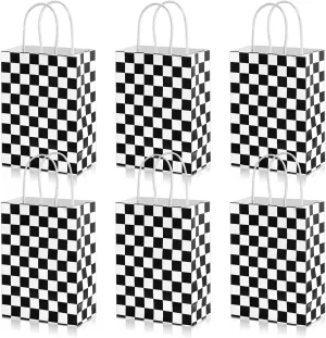 30 Pcs Race Car Party Favor Bags - Racing Supplies, Goodie Candy Bags, Black and White Checkered Decorations for Birthday