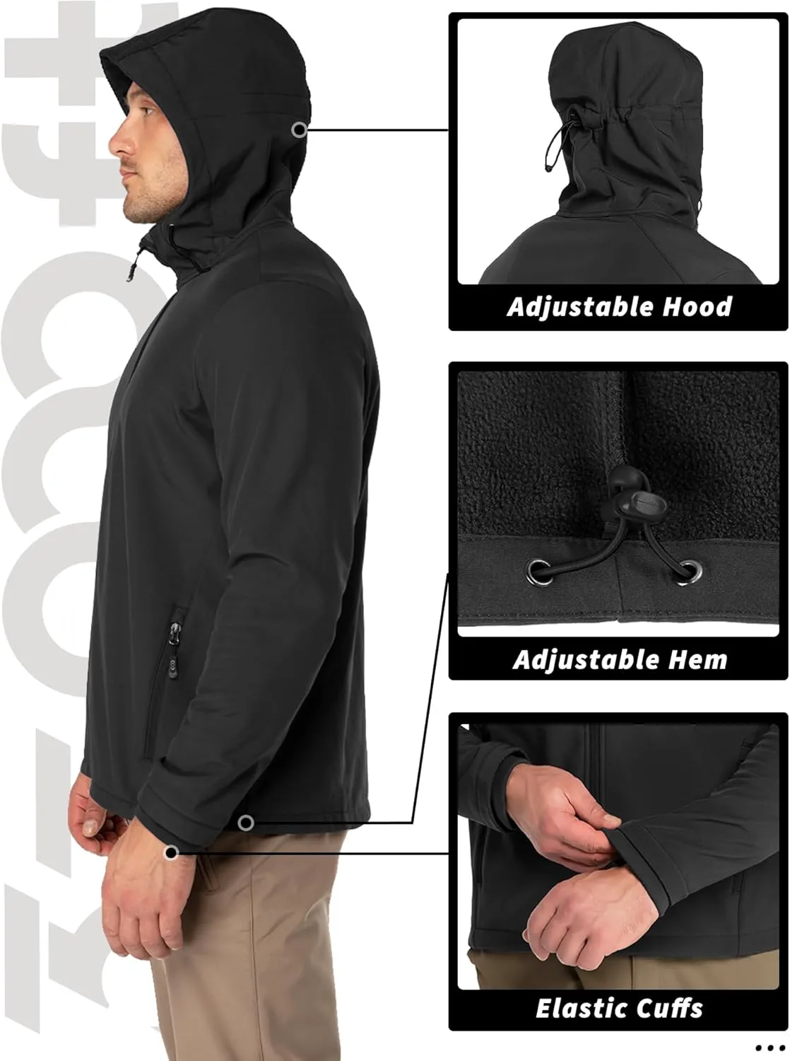 33,000ft Men's Hooded Softshell Jacket Waterproof Lightweight Insulated Windbreaker Fleece Lined Rain Shell Jacket
