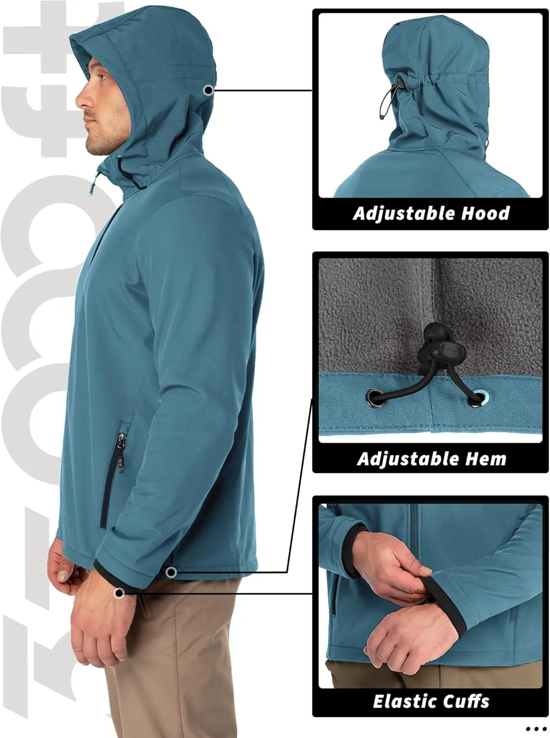 33,000ft Men's Hooded Softshell Jacket Waterproof Lightweight Insulated Windbreaker Fleece Lined Rain Shell Jacket