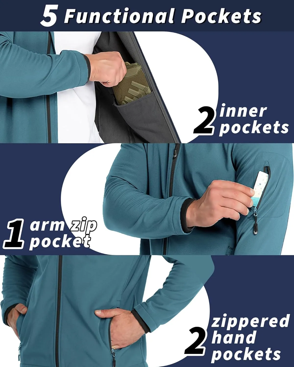 33,000ft Men's Hooded Softshell Jacket Waterproof Lightweight Insulated Windbreaker Fleece Lined Rain Shell Jacket