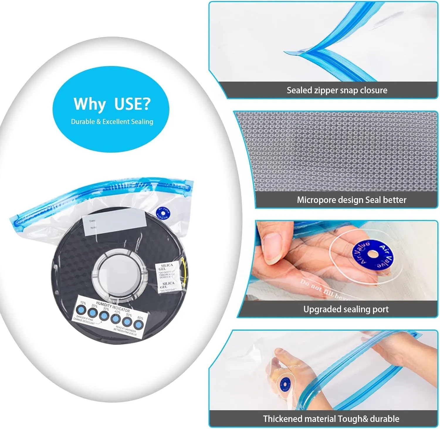 3D Printing Filament Storage Bags Vacuum Kit,10Pcs Filament Vacuum Bags with Automatic Pump/Clips, Filament Bags Storage Spool Sealing for Keeping Filament Dry