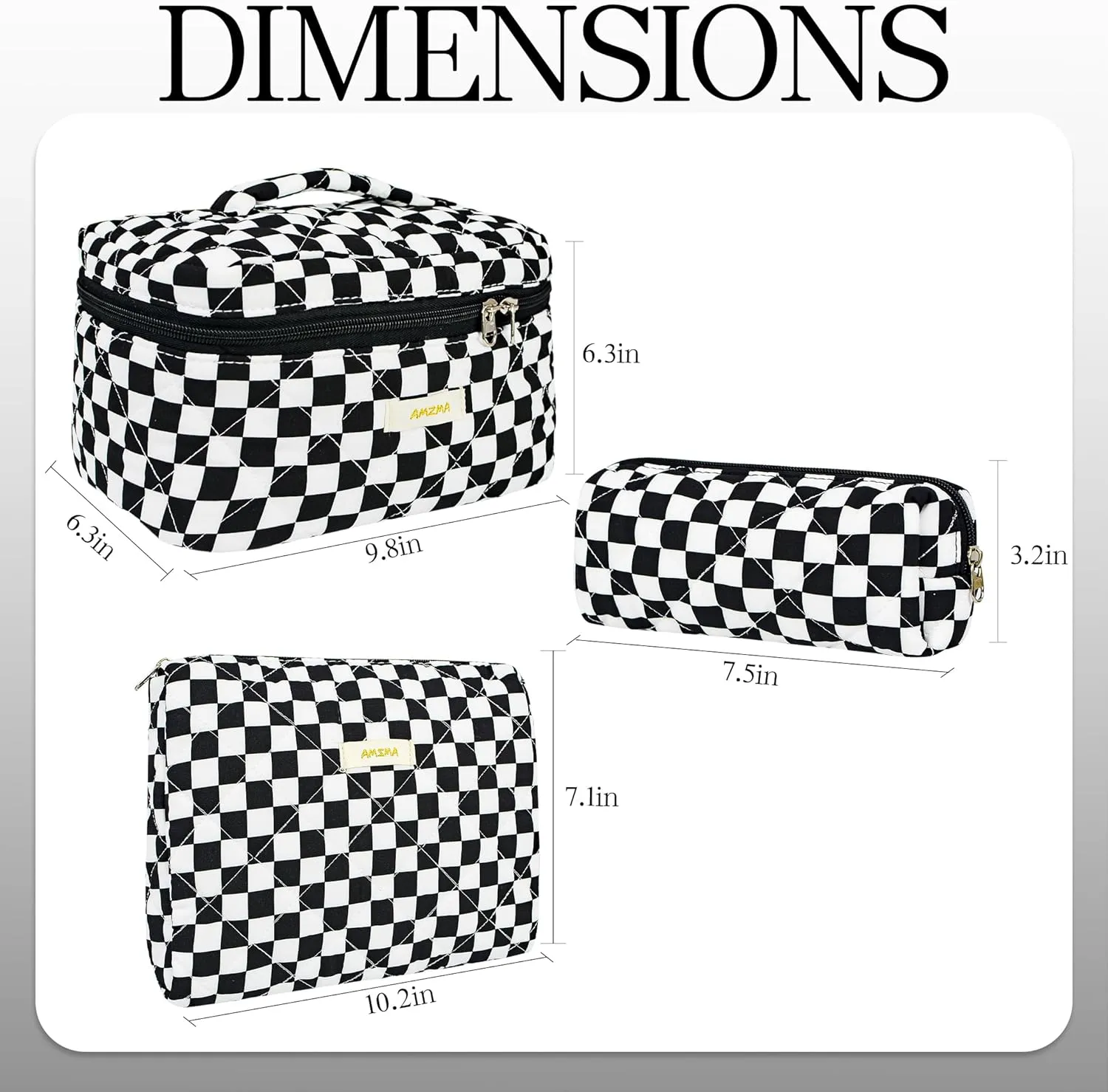 3Pcs Checkered Makeup Bag Quilted Travel Cosmetic Bag Organizer Coquette Toiletry Bag Make Up Bags for Women Girls