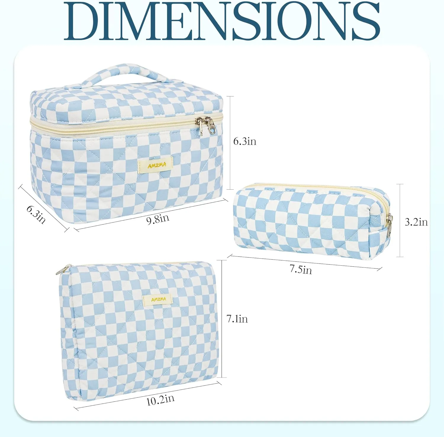 3Pcs Checkered Makeup Bag Quilted Travel Cosmetic Bag Organizer Coquette Toiletry Bag Make Up Bags for Women Girls