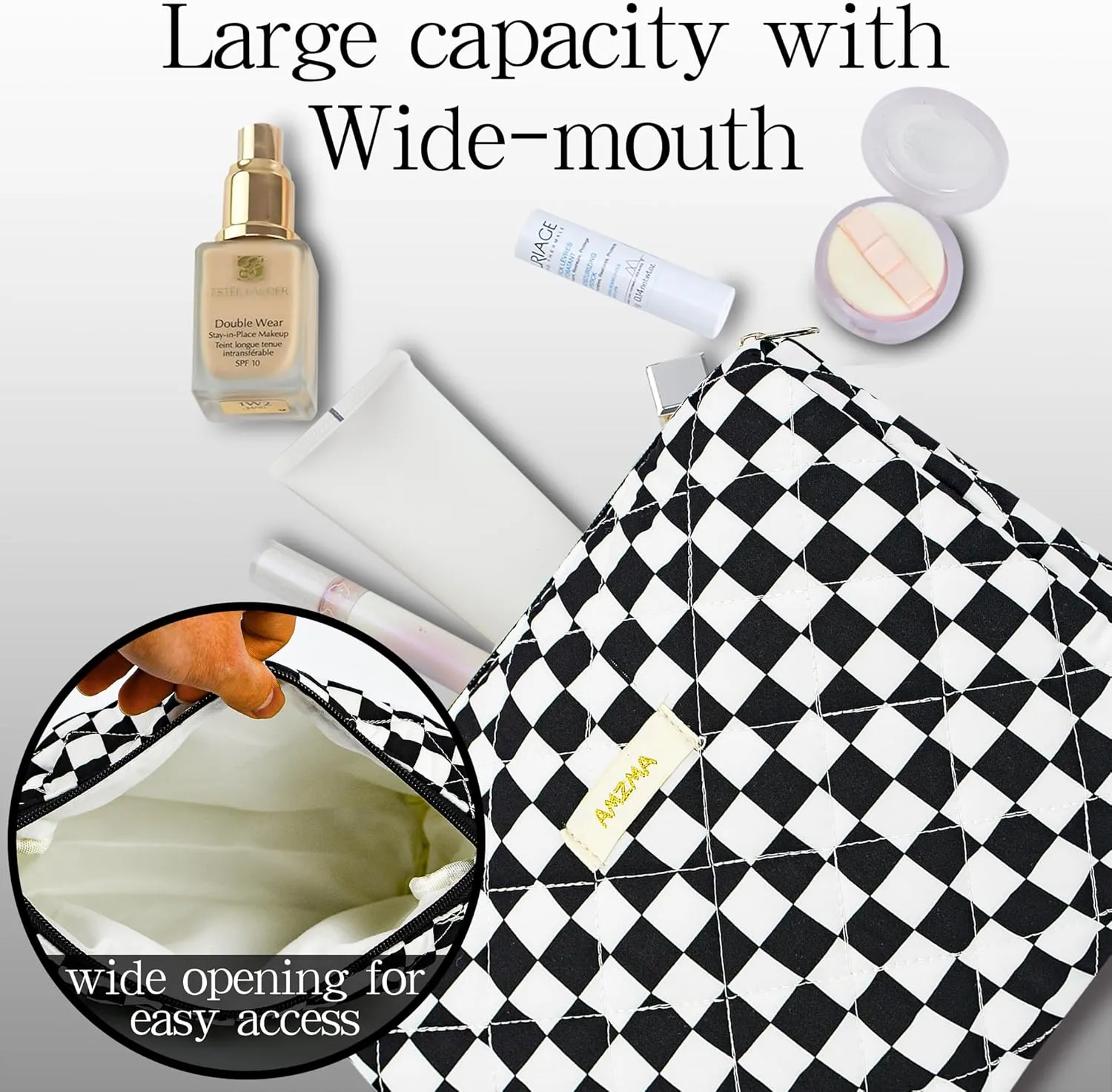 3Pcs Checkered Makeup Bag Quilted Travel Cosmetic Bag Organizer Coquette Toiletry Bag Make Up Bags for Women Girls