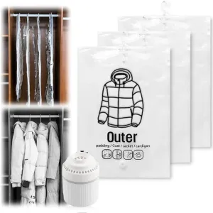 3PCS Hanging Vacuum Storage Bags with Electric Pump, Vacuum Sealer Bags Clothes Hanging Compressible Storage Bag, Hanging Space Saver Bags Clothes Packing Bags Vacuum Travel Bags for Luggage (Medium)