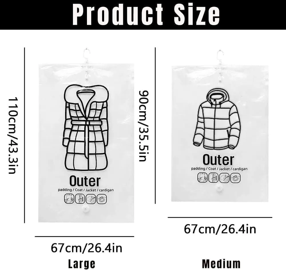3PCS Hanging Vacuum Storage Bags with Electric Pump, Vacuum Sealer Bags Clothes Hanging Compressible Storage Bag, Hanging Space Saver Bags Clothes Packing Bags Vacuum Travel Bags for Luggage (Medium)