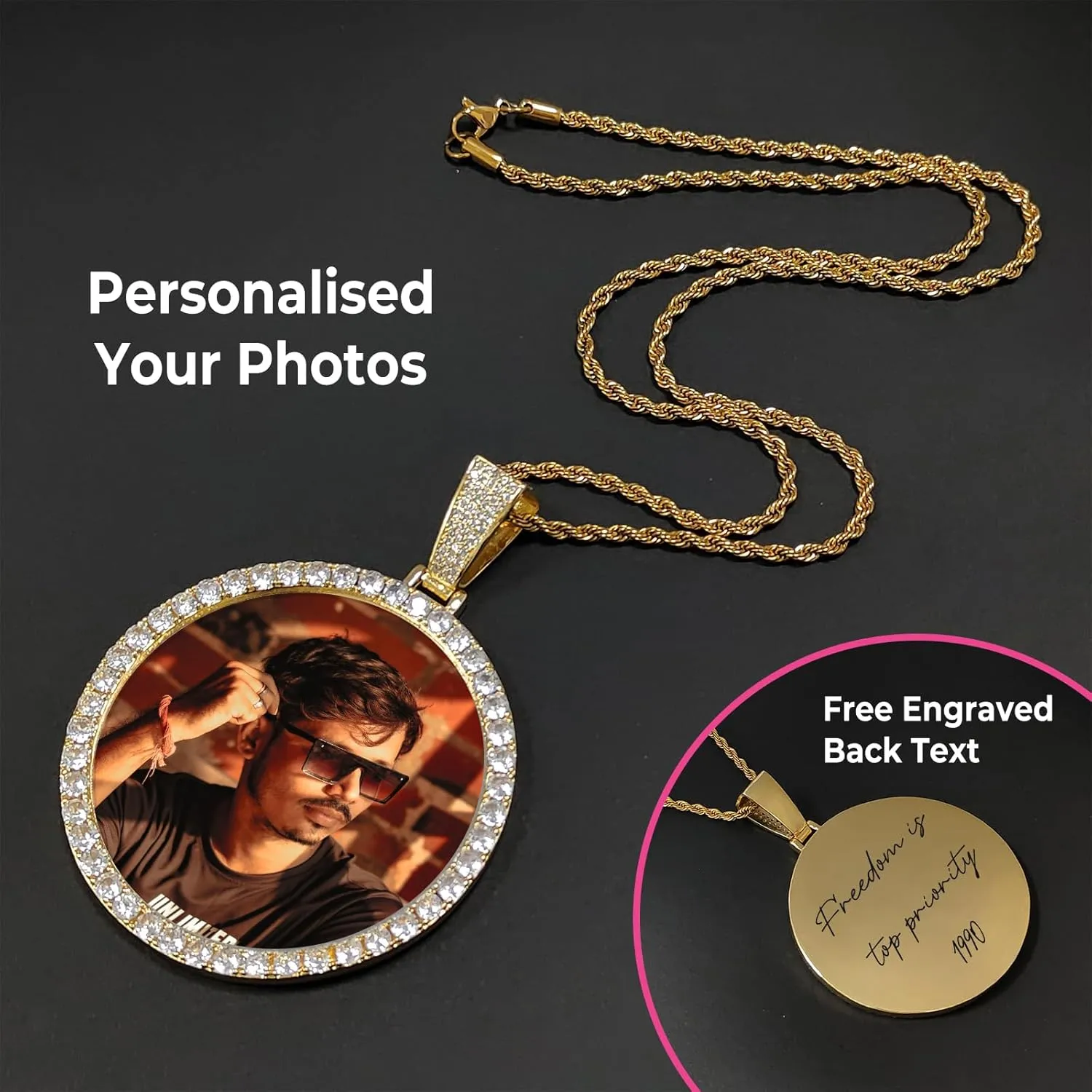 3UMeter Personalized Large Photo Necklace Custom Chain with Picture Pendant Necklace for Men Women Oversize Pendant Memorial Necklace with Picture Hip Hop Jewelry Personalized Gift