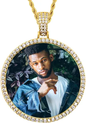 3UMeter Personalized Large Photo Necklace Custom Chain with Picture Pendant Necklace for Men Women Oversize Pendant Memorial Necklace with Picture Hip Hop Jewelry Personalized Gift