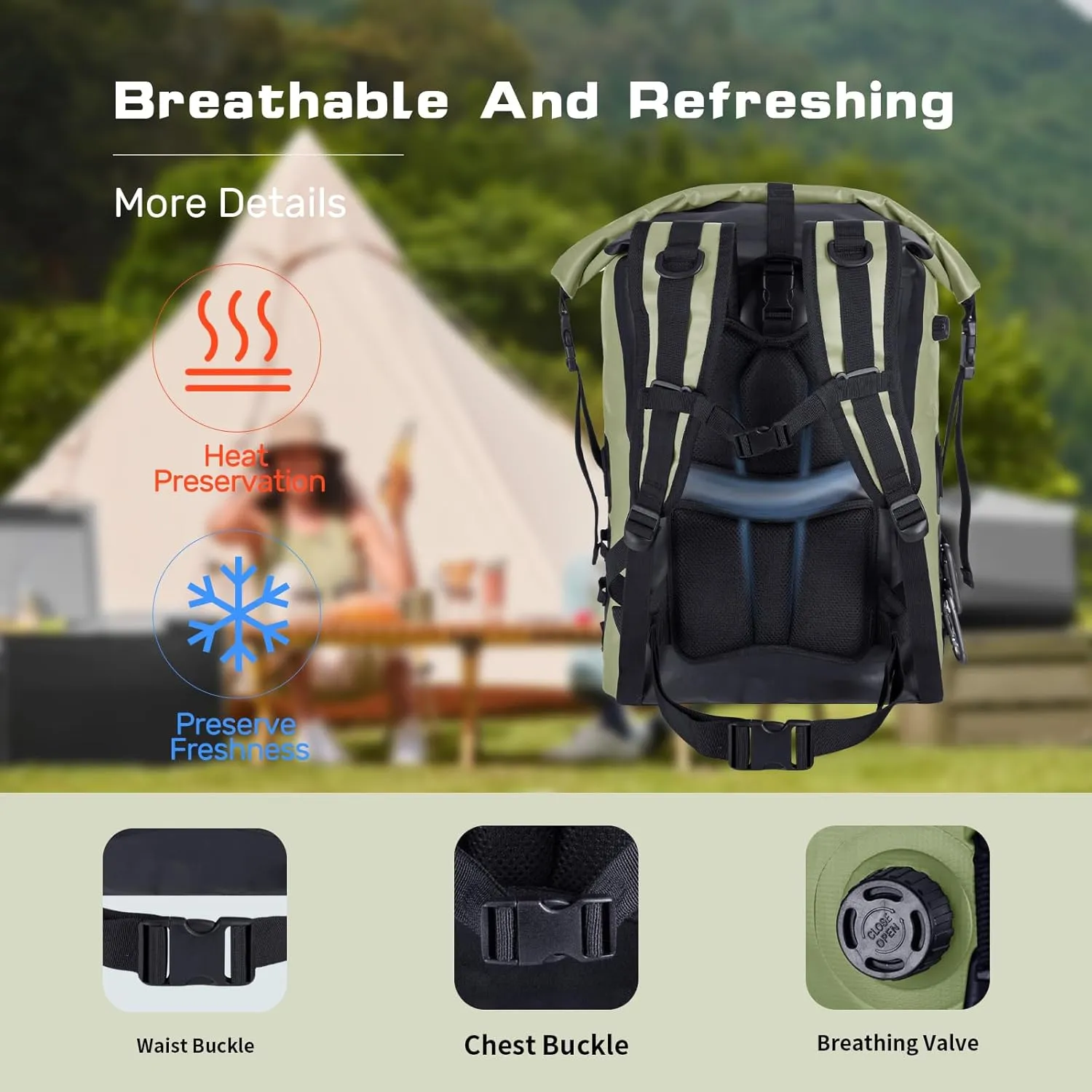 48cans Large Cooler Backpack Insulated Waterproof for Men Women Insulated Backpack Cooler Leak Proof Waterproof for 24 Hours Cooling for Camping Picnic Hiking Beach Travel Kayaking