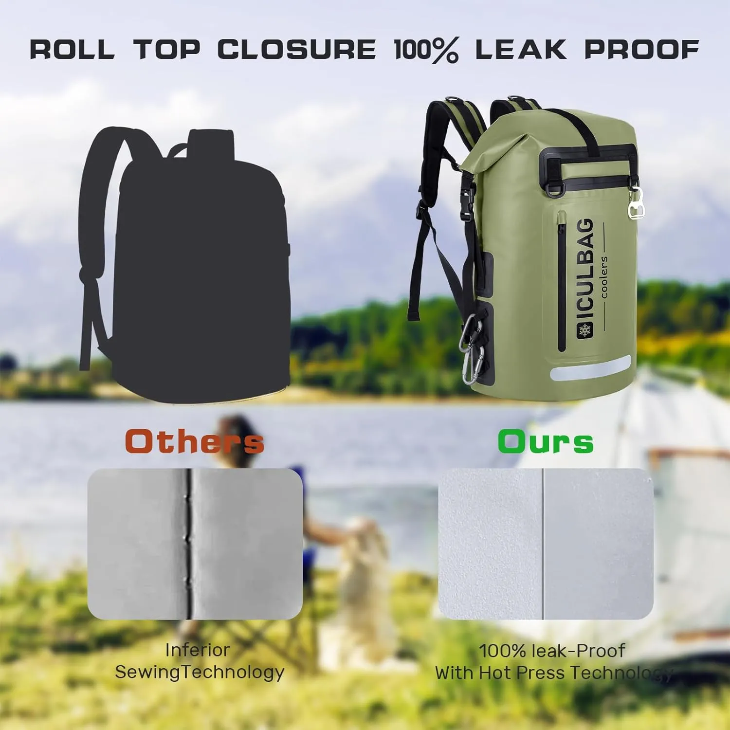 48cans Large Cooler Backpack Insulated Waterproof for Men Women Insulated Backpack Cooler Leak Proof Waterproof for 24 Hours Cooling for Camping Picnic Hiking Beach Travel Kayaking