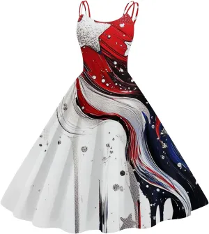4th of July Dress for Women Women's Independence Day Print Off-The-Shoulder 50s 60s Punk Vintage Dresses