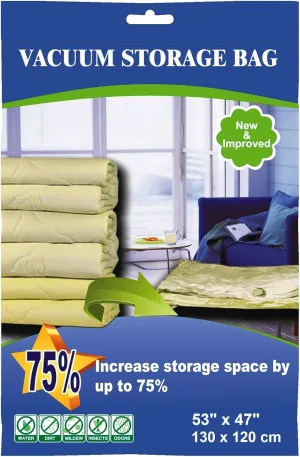 6 Pack Extra Jumbo Vacuum Storage Bags - 52"x47"in (130x120cm) - Nylon and Polyethylene Blend - Waterproof, Airtight Seal, Double Seal Opening - Rectangular Storage Bags for Bedding