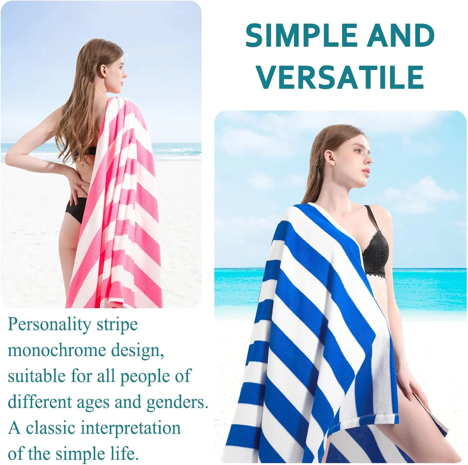 6 Packs Oversized 72x40 Inch Stripe Beach Towel Thin Terry Set Extra Large XL Big Clearance Accessories Essentials Soft Super Absorbent Pool Travel Bath Swim Camping Towels Bulk Men Women Adults Gift