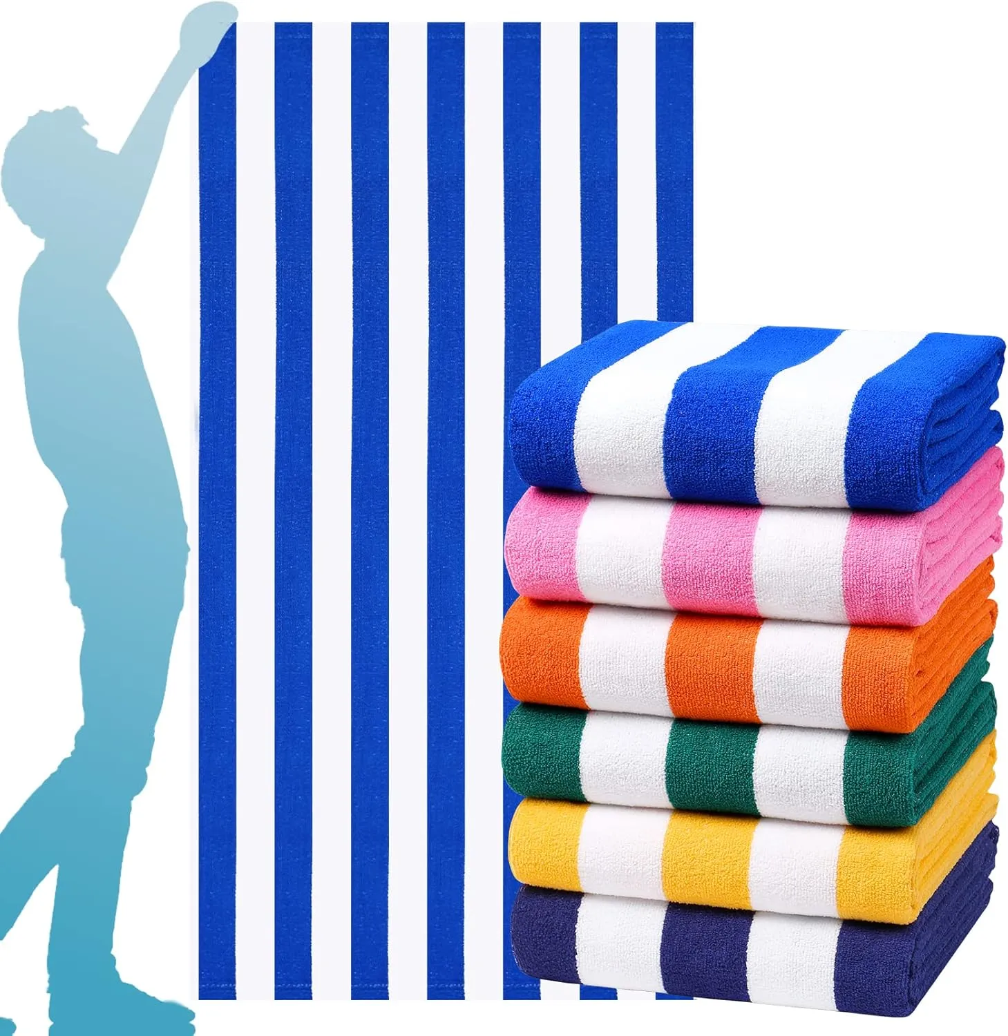 6 Packs Oversized 72x40 Inch Stripe Beach Towel Thin Terry Set Extra Large XL Big Clearance Accessories Essentials Soft Super Absorbent Pool Travel Bath Swim Camping Towels Bulk Men Women Adults Gift