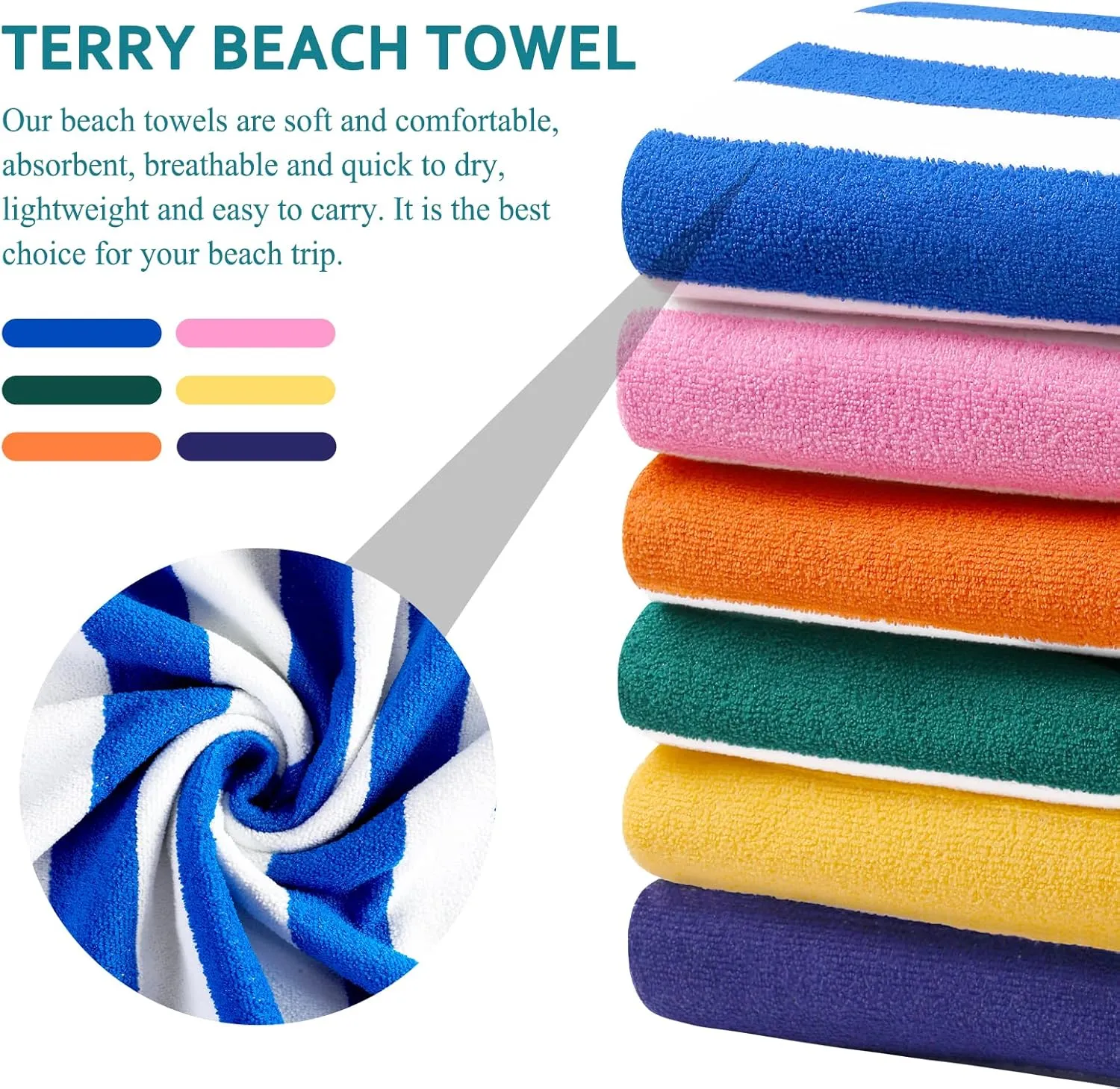 6 Packs Oversized 72x40 Inch Stripe Beach Towel Thin Terry Set Extra Large XL Big Clearance Accessories Essentials Soft Super Absorbent Pool Travel Bath Swim Camping Towels Bulk Men Women Adults Gift