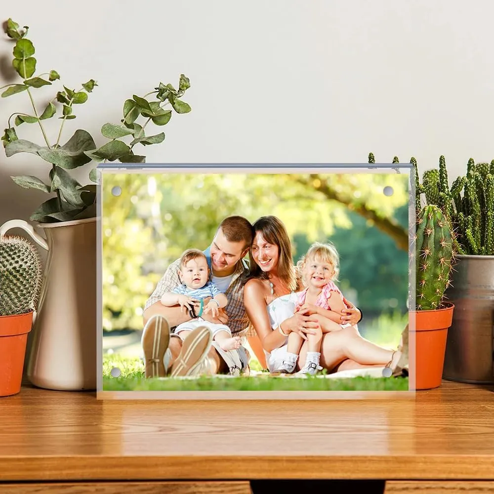 6 x 8 Acrylic Picture Frames 8 Pack, Clear Picture Frames Frameless Magnetic Photo Frames Double Sided Magnetic Photo Frame Self Standing Desktop Display Stand for Bedroom Living Room Home