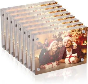 6 x 8 Acrylic Picture Frames 8 Pack, Clear Picture Frames Frameless Magnetic Photo Frames Double Sided Magnetic Photo Frame Self Standing Desktop Display Stand for Bedroom Living Room Home