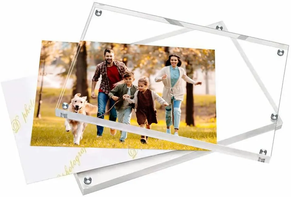 6 x 8 Acrylic Picture Frames 8 Pack, Clear Picture Frames Frameless Magnetic Photo Frames Double Sided Magnetic Photo Frame Self Standing Desktop Display Stand for Bedroom Living Room Home