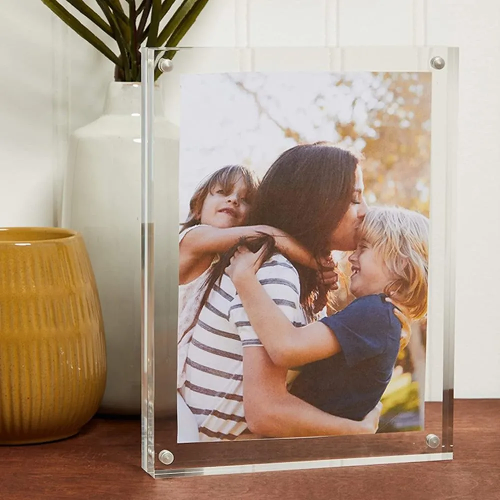 6 x 8 Acrylic Picture Frames 8 Pack, Clear Picture Frames Frameless Magnetic Photo Frames Double Sided Magnetic Photo Frame Self Standing Desktop Display Stand for Bedroom Living Room Home