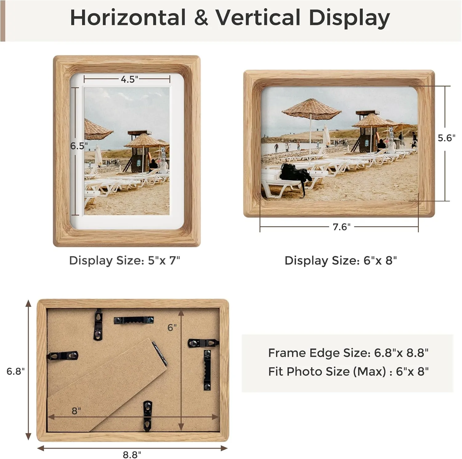 6x8 Picture Frames Natural Oak,Original Wood Hand Make Crafted Photo Frame with Mat to 5x7 Graduation Picture Display,Family Picture,Wedding Picture Tabletop & Wall Decoration