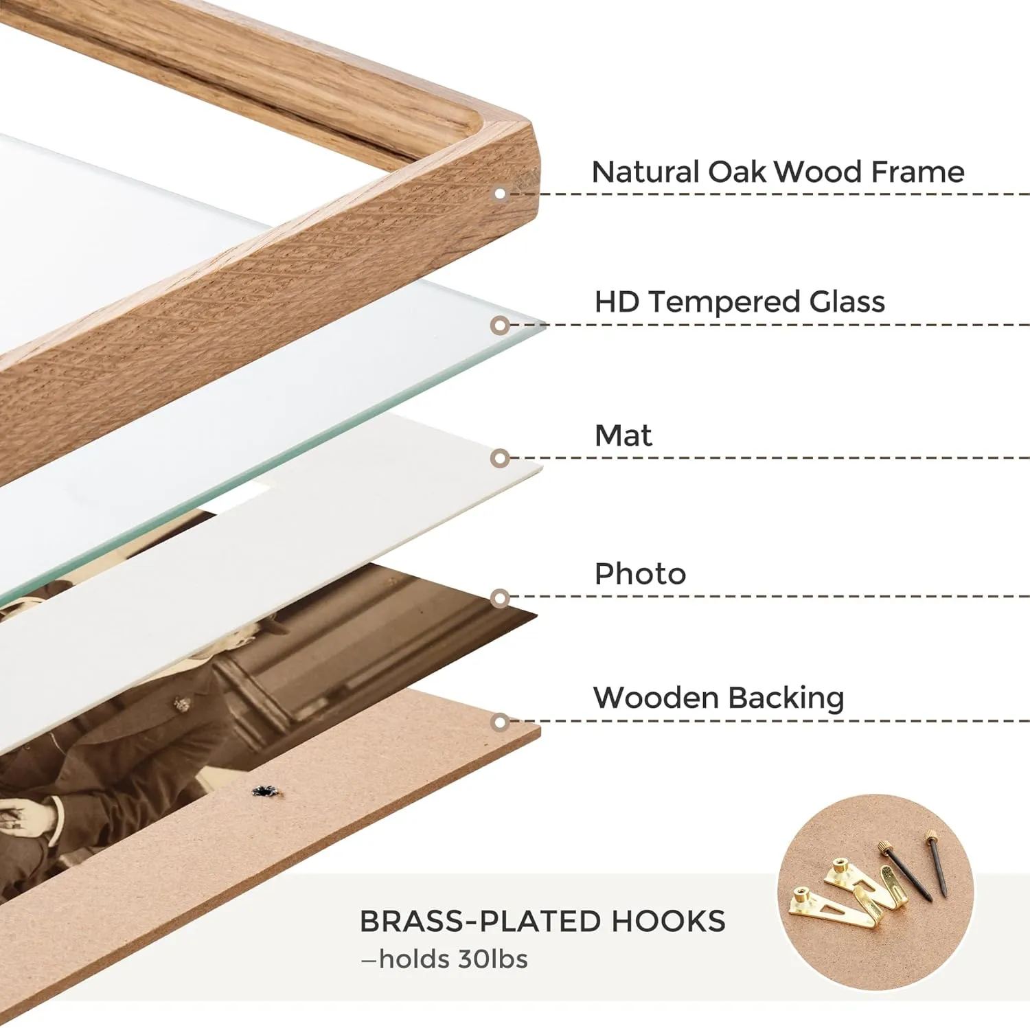 6x8 Picture Frames Natural Oak,Original Wood Hand Make Crafted Photo Frame with Mat to 5x7 Graduation Picture Display,Family Picture,Wedding Picture Tabletop & Wall Decoration