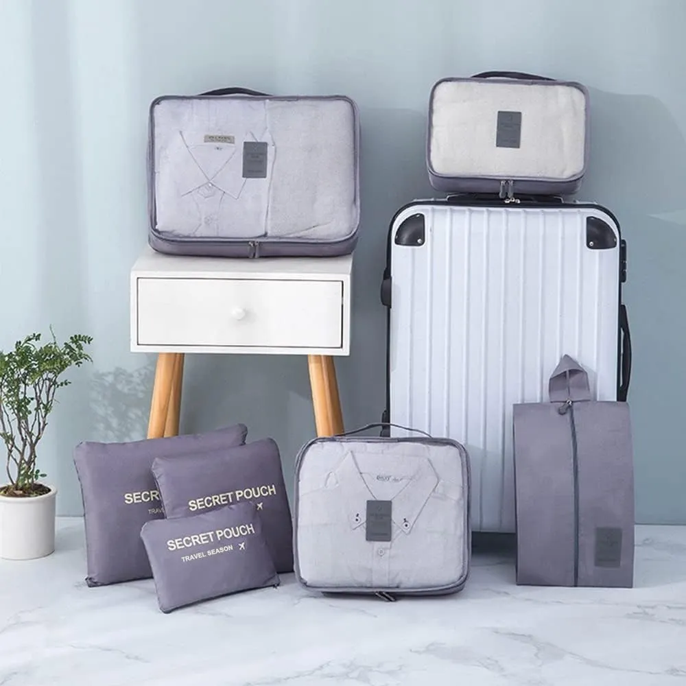 7 Set Packing Cubes for Suicase Packing Organizers Travel Luggage Organizers with Shoes Bag for Suitcase Travel Accessories, Grey
