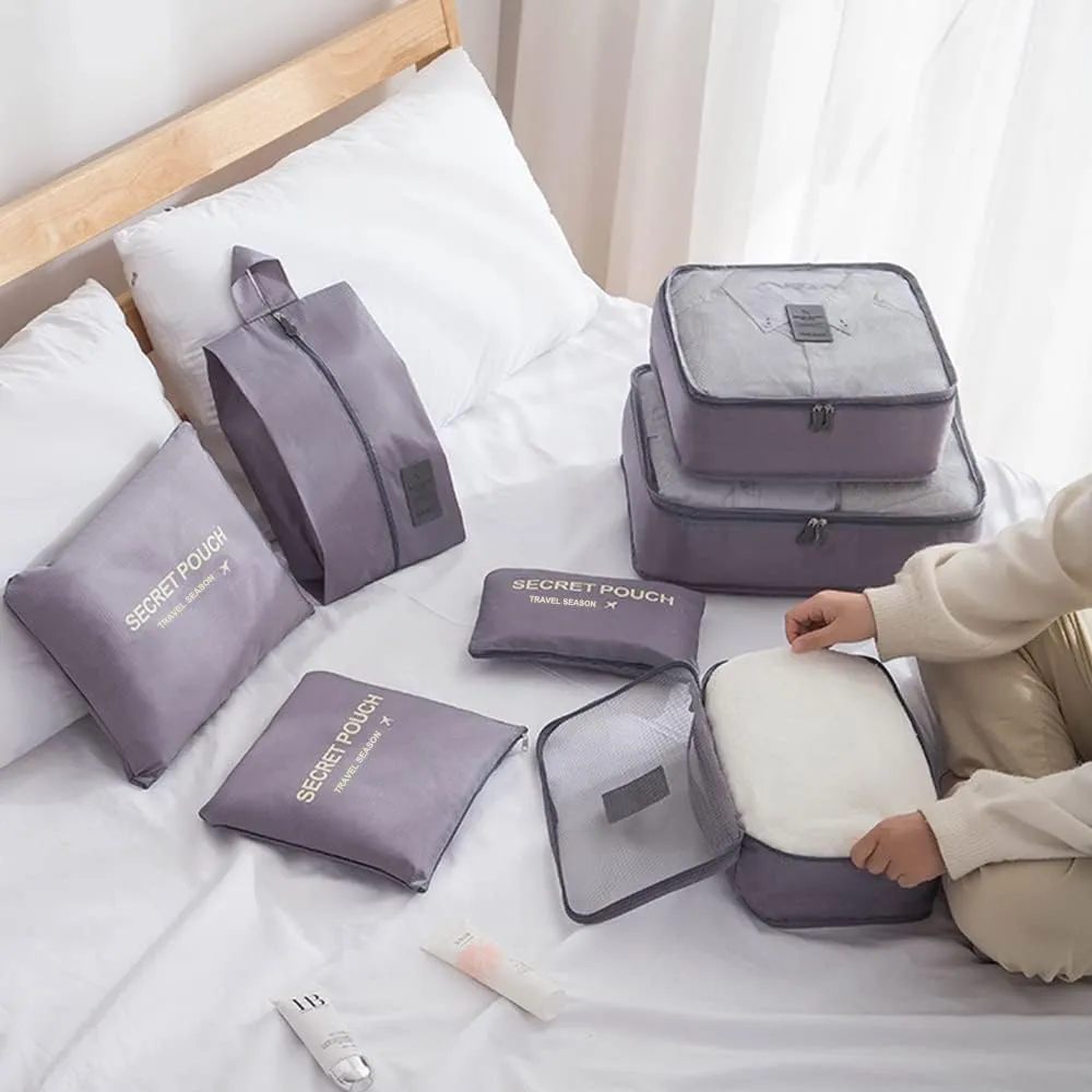7 Set Packing Cubes for Suicase Packing Organizers Travel Luggage Organizers with Shoes Bag for Suitcase Travel Accessories, Grey
