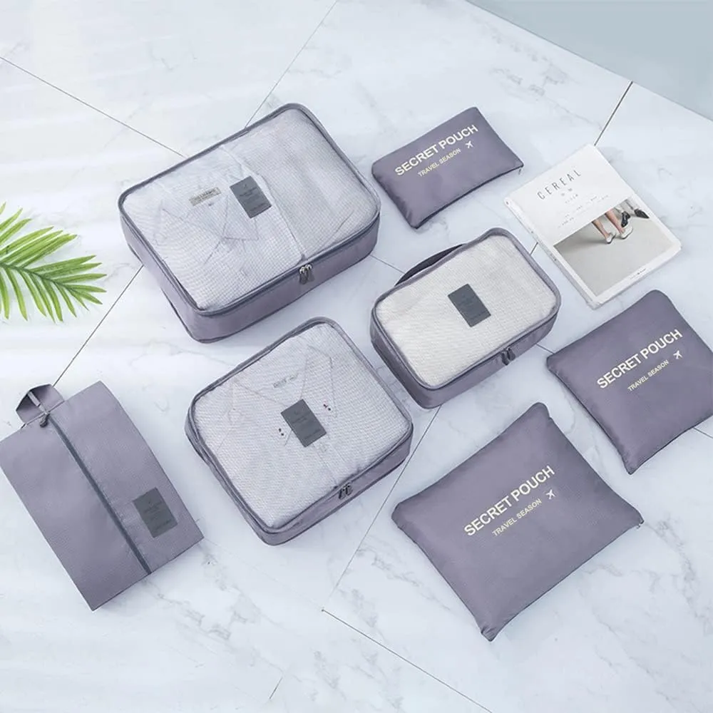 7 Set Packing Cubes for Suicase Packing Organizers Travel Luggage Organizers with Shoes Bag for Suitcase Travel Accessories, Grey