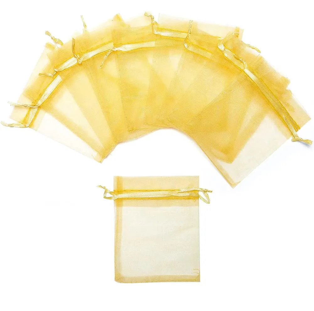 7x9 cms | 3x4 inch | Golden Colour | Organza Bags/Shagun Potli/Jewellery Packing/Dry Fruit Pouch Akshada Pouches Return Favour Organza Pouches