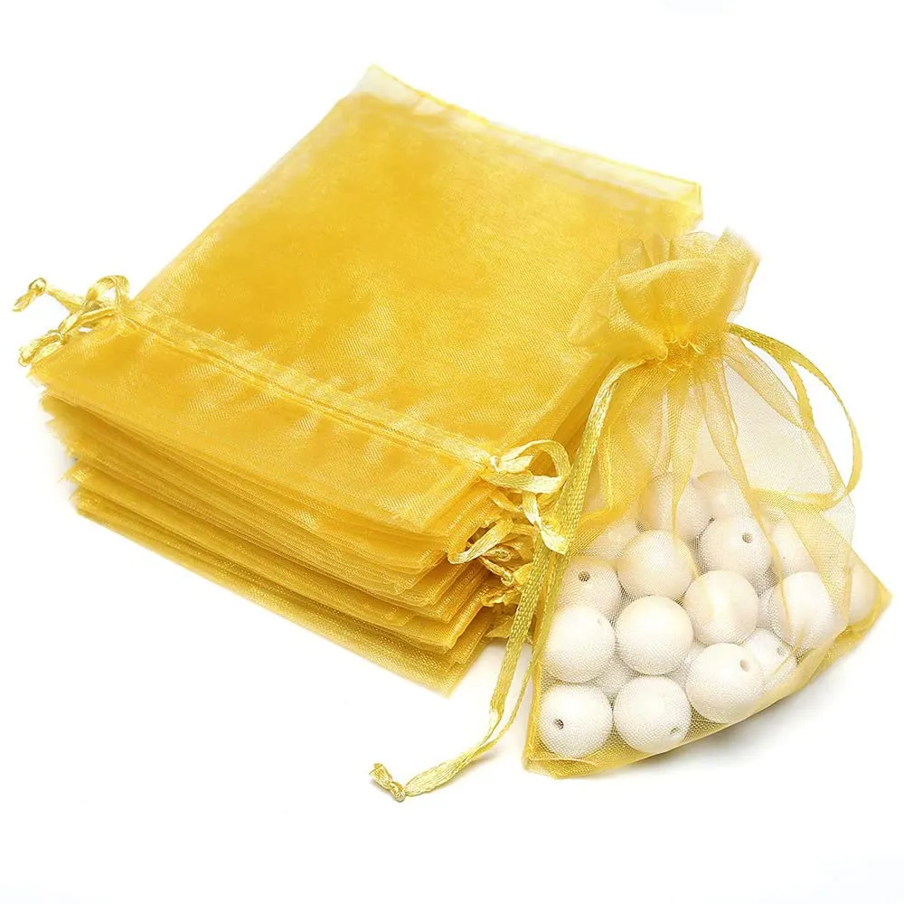7x9 cms | 3x4 inch | Golden Colour | Organza Bags/Shagun Potli/Jewellery Packing/Dry Fruit Pouch Akshada Pouches Return Favour Organza Pouches