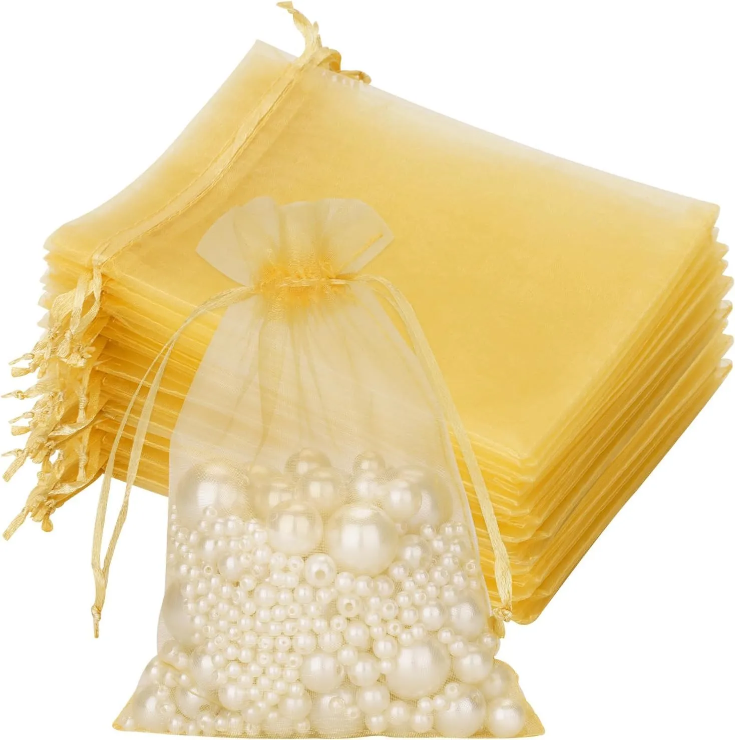 7x9 cms | 3x4 inch | Golden Colour | Organza Bags/Shagun Potli/Jewellery Packing/Dry Fruit Pouch Akshada Pouches Return Favour Organza Pouches