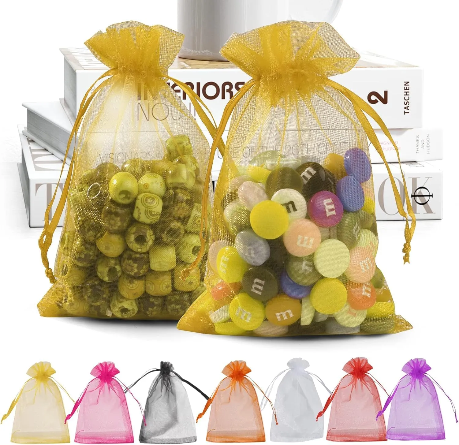 7x9 cms | 3x4 inch | Golden Colour | Organza Bags/Shagun Potli/Jewellery Packing/Dry Fruit Pouch Akshada Pouches Return Favour Organza Pouches