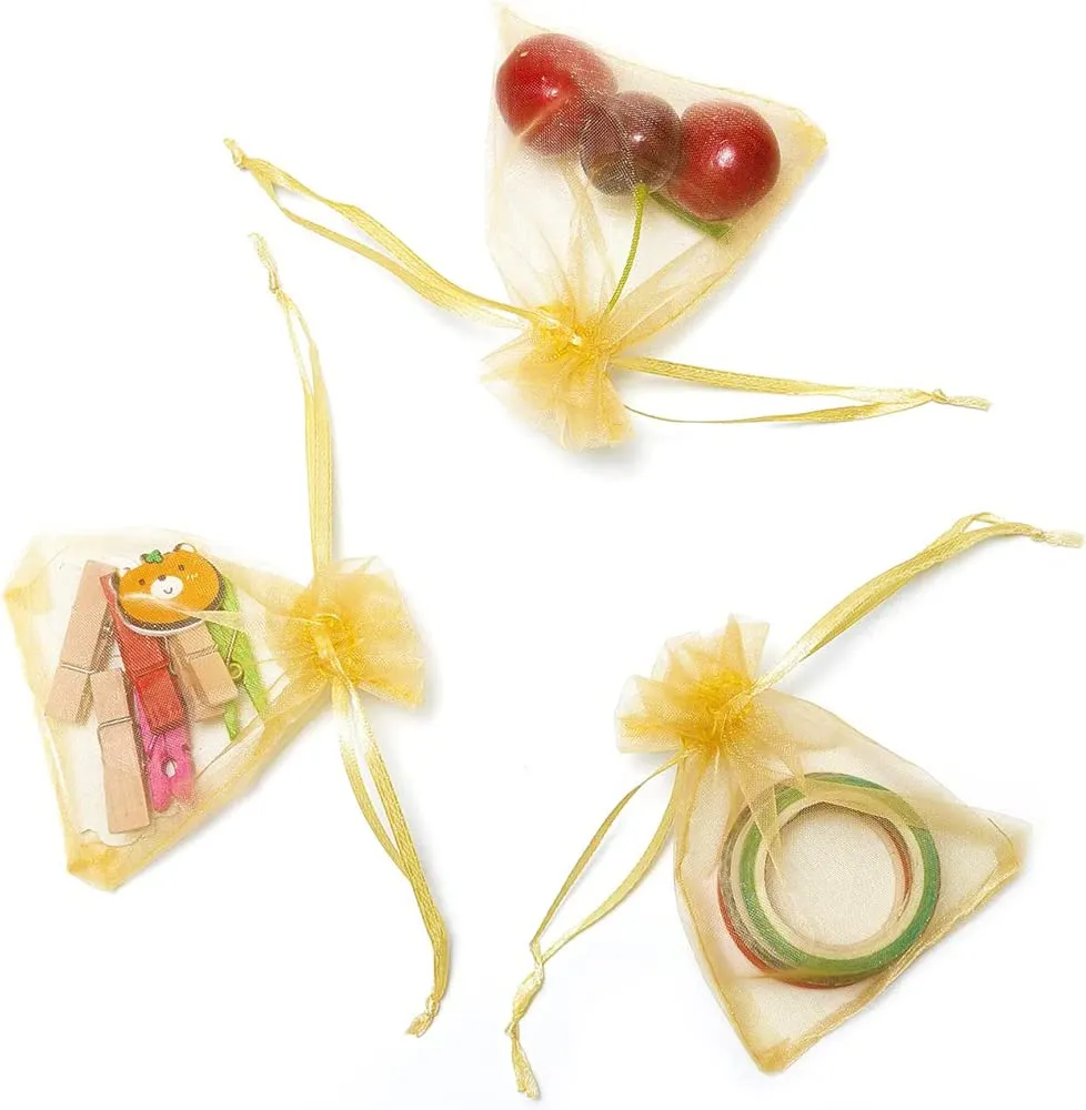 7x9 cms | 3x4 inch | Golden Colour | Organza Bags/Shagun Potli/Jewellery Packing/Dry Fruit Pouch Akshada Pouches Return Favour Organza Pouches