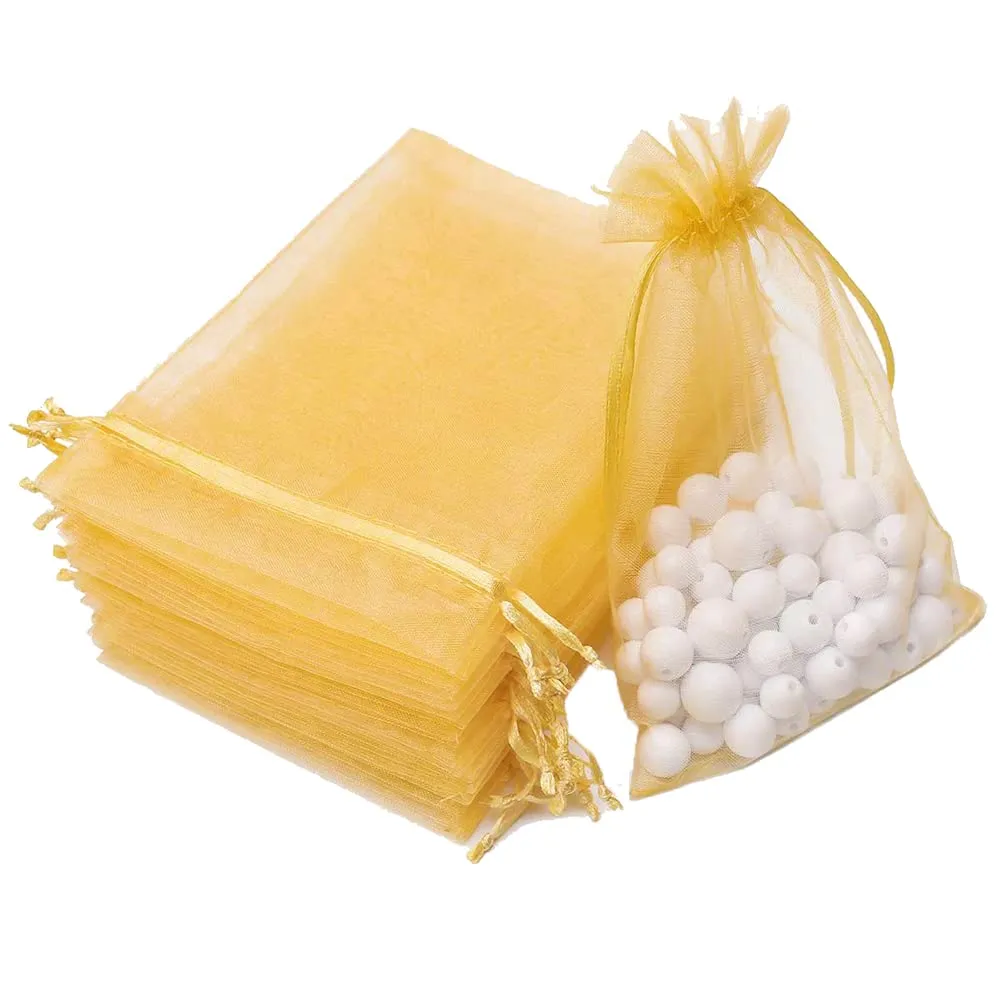 7x9 cms | 3x4 inch | Golden Colour | Organza Bags/Shagun Potli/Jewellery Packing/Dry Fruit Pouch Akshada Pouches Return Favour Organza Pouches
